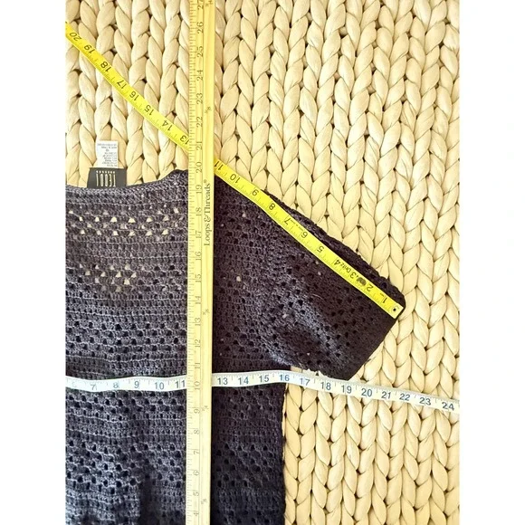 Vintage Black Crochet Short Sleeve Cardigan Floral Embroidered Mesh Cottagecore - Picture 3 of 7